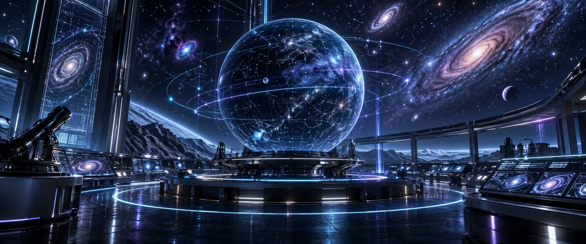 Illustration de concept d’un environnement de recherche astronomique avec une sphère orbitale