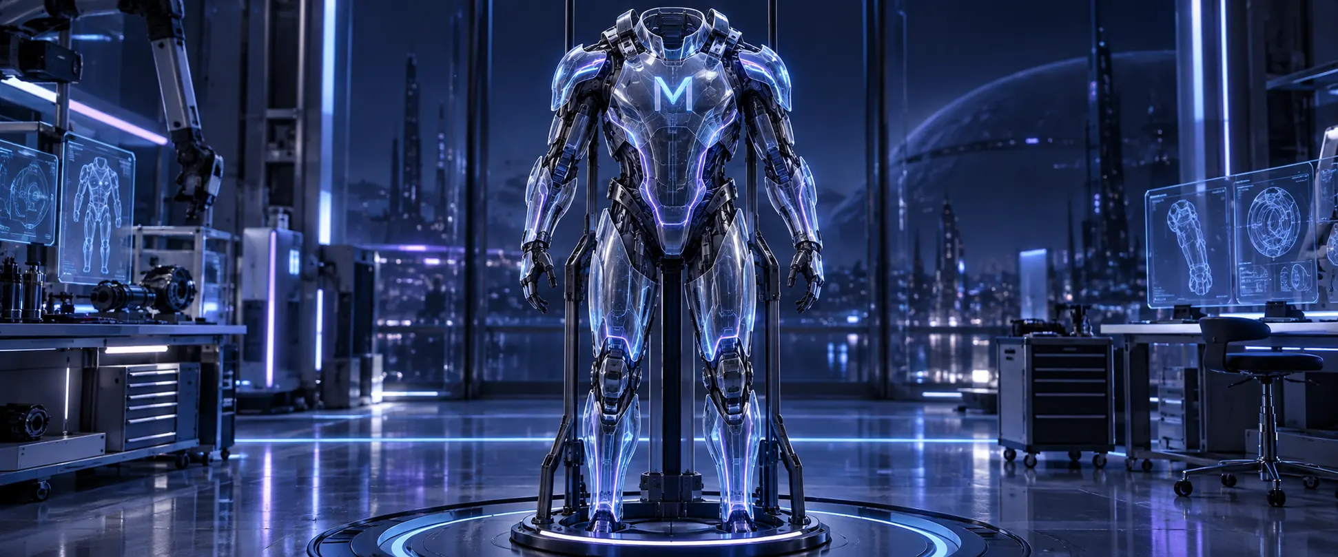 Illustration de concept d’une combinaison technique holographique inoccupée avec un cœur en M