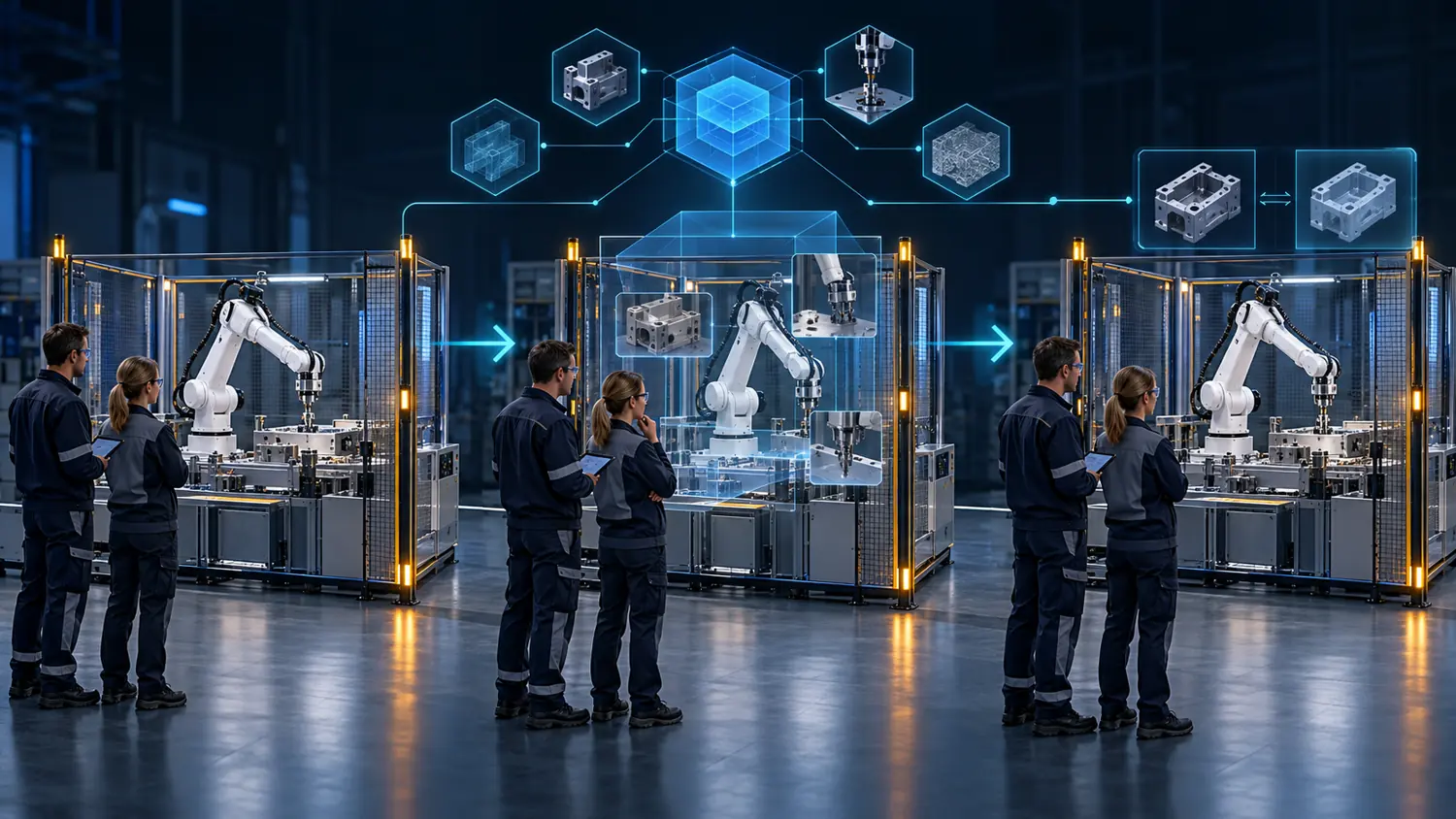 Engineering team compares the same guarded robot task in a baseline run, a controlled Field review and a repeat run.